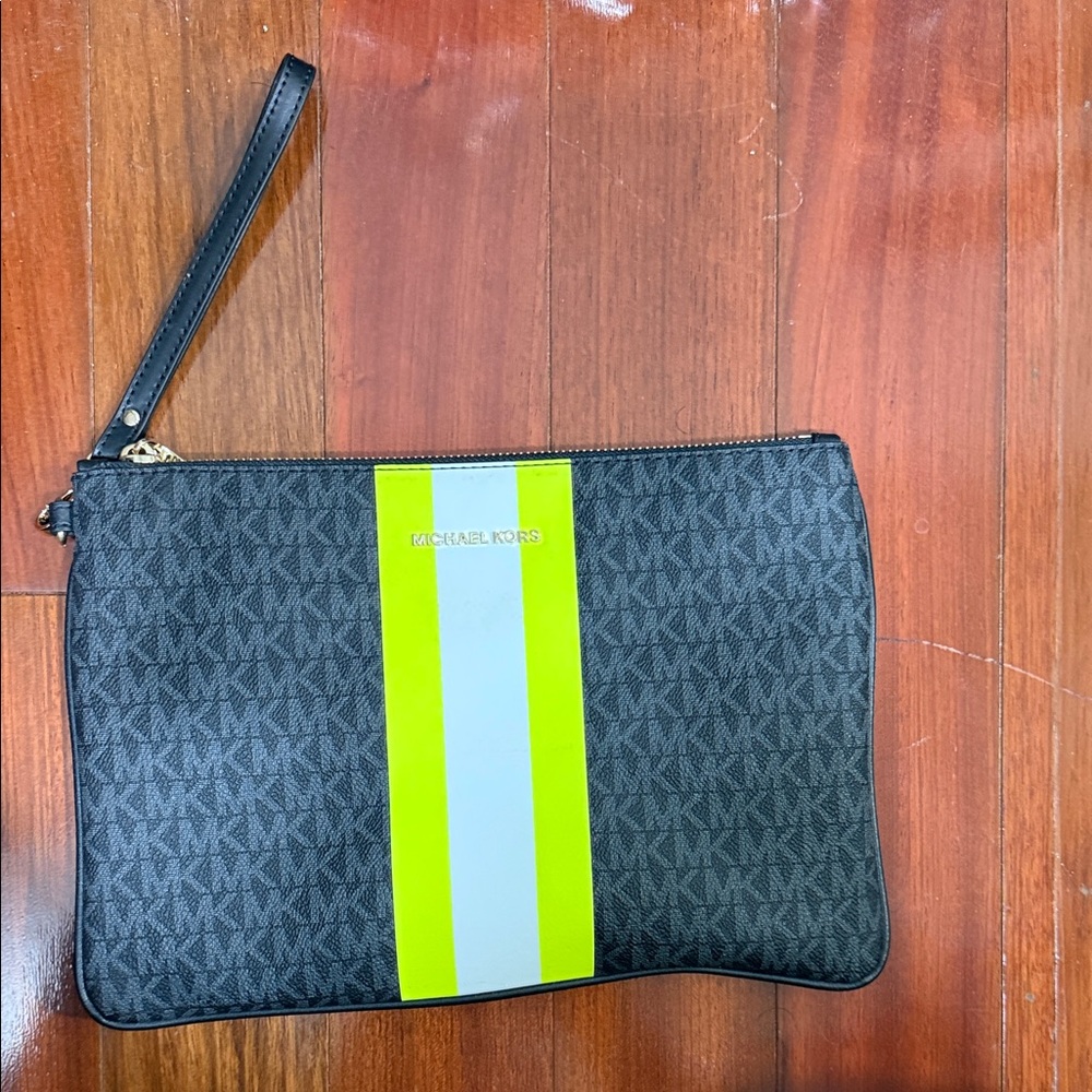Michael Kors Black and Neon Yellow Toiletry Bag-New